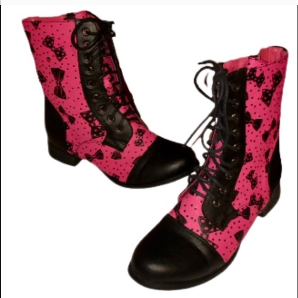 IRON FIST Bowed Over Combat Boots - Hot Pink - 6